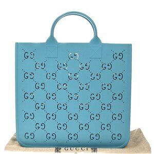 GUCCI Logo GG Pattern Kids Hand Tote Bag Rubber Blue Italy 97RP084